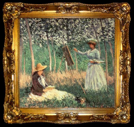 framed  Claude Monet In the woods at Giverny Blanche Hoschede at her Easel with Suzanne Hoschede Reading, ta009-2